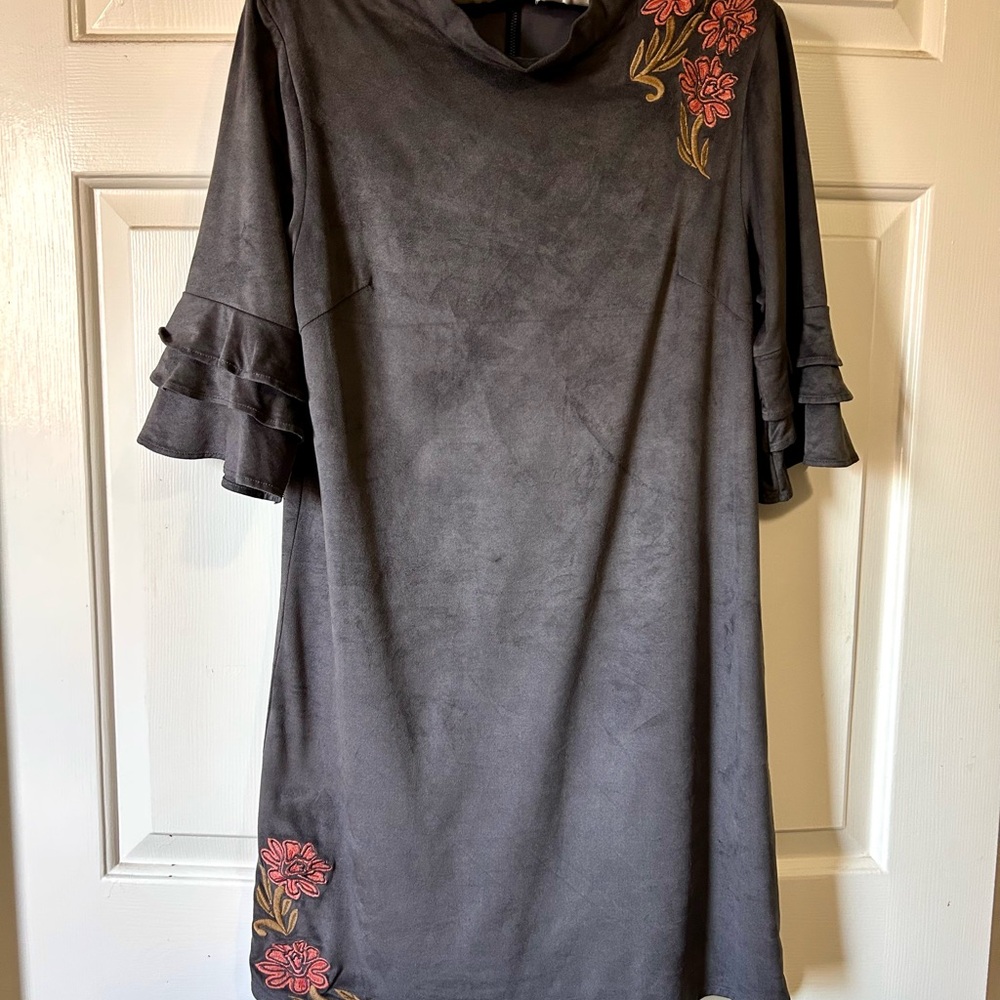 THML Charcoal Dress with Pink Floral Details